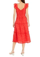 Women's Ruffle Three Tier Scooped Neck Midi Dress