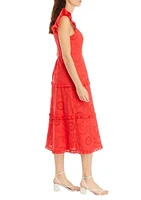 Women's Ruffle Three Tier Scooped Neck Midi Dress