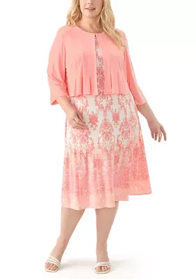 Plus 3/4 Sleeve Crew Neck Chandelier Print Jacket Dress