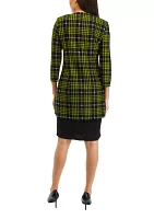 Women's 3/4 Sleeve Plaid Textured Knit Lab Jacket Dress