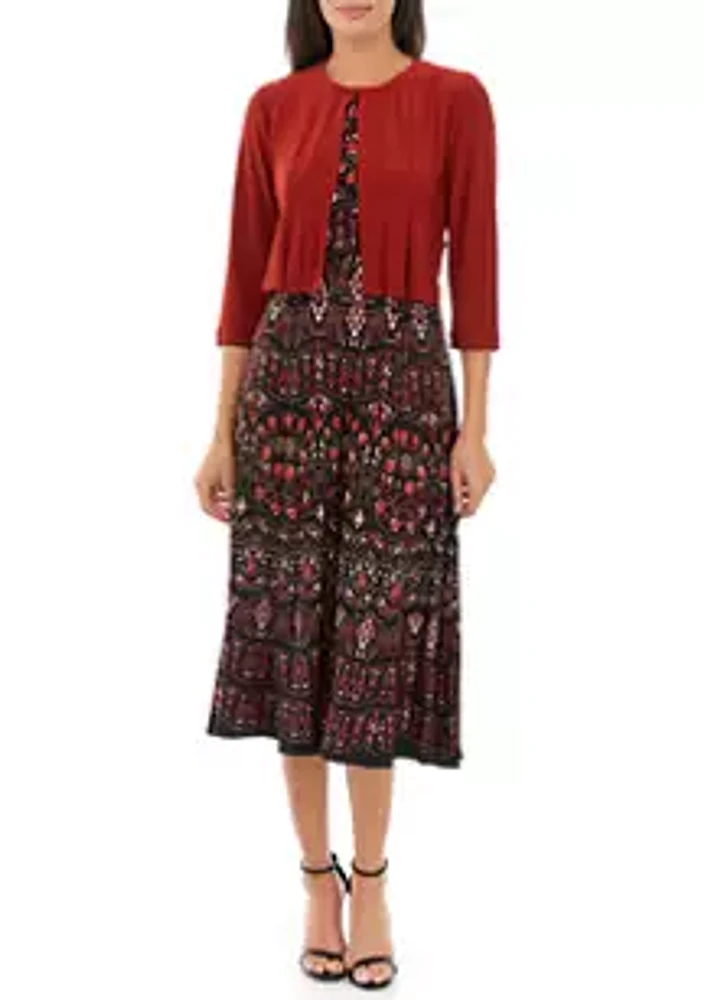 Julian Taylor Women's 3/4 Sleeve Printed Jacket Dress