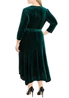 Plus V-Neck Wrap Velvet Dress