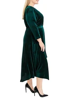 Plus V-Neck Wrap Velvet Dress