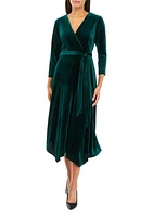 Women's 3/4 Sleeve Wrap Burnout Stripe Velvet Dress