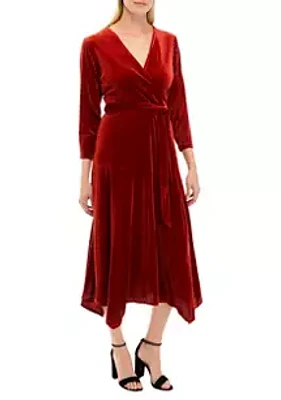 Maison Tara Women's 3/4 Sleeve Wrap Burnout Stripe Velvet Dress