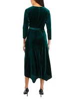 Women's 3/4 Sleeve Wrap Burnout Stripe Velvet Dress