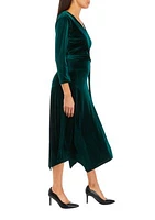 Women's 3/4 Sleeve Wrap Burnout Stripe Velvet Dress