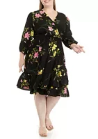 Danny & Nicole Plus Size 3/4 Sleeve Surplice Floral Printed Dress