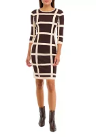 Women's Long Sleeve Grid Print Sheath Dress