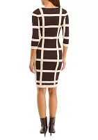 Women's Long Sleeve Grid Print Sheath Dress