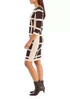 Women's Long Sleeve Grid Print Sheath Dress