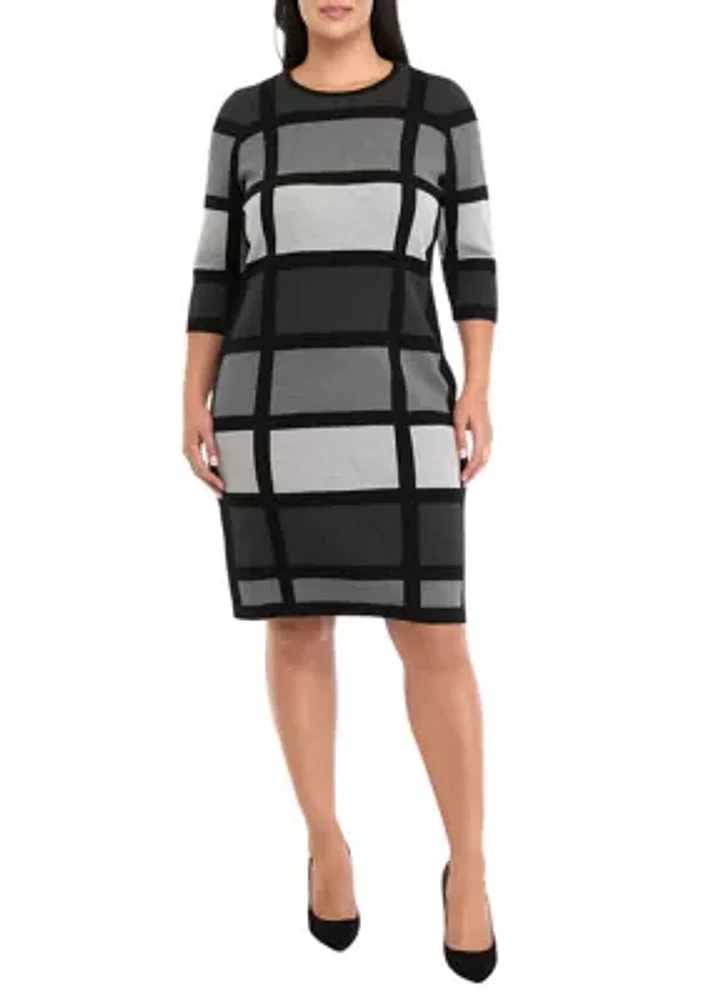 Plus Color Block Printed Knit Sheath Dress