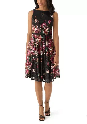 Women's Printed Lace Fit and Flare Dress