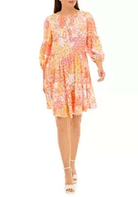 Julian Taylor Women's 3/4 Sleeve Floral Print Tiered Babydoll Dress
