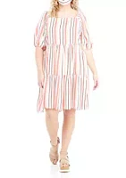 Gabby Skye Plus Size Vertical Stripe Babydoll Dress