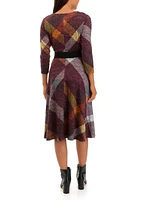 Women's Cowl Neck Belted Plaid Fit and Flare Dress