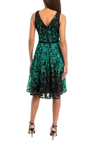 Women's Sleeveless Crew Neck Printed Fit and Flare Dress