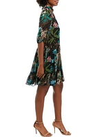 Women's Mock Neck Floral A-Line Dress