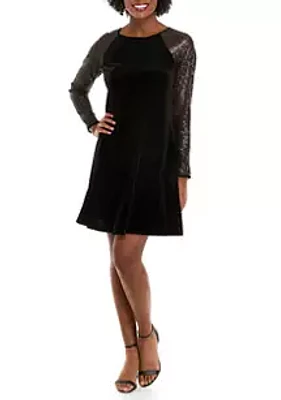 Gabby Skye Occasion Women's Long Sleeve Black Velvet Illusion Dress