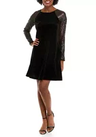 Gabby Skye Occasion Women's Long Sleeve Black Velvet Illusion Dress