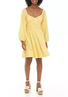 Maison Tara Women's Long Sleeve Seersucker Ruched Waist Dress