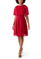 Women's Cape Sleeve Crew Neck Solid Fit and Flare Dress