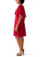 Women's Cape Sleeve Crew Neck Solid Fit and Flare Dress