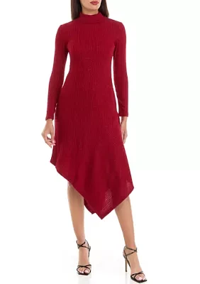 Women's Long Sleeve Mock Neck Solid Glitter Sheath Dress