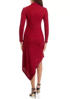 Women's Long Sleeve Mock Neck Solid Glitter Sheath Dress