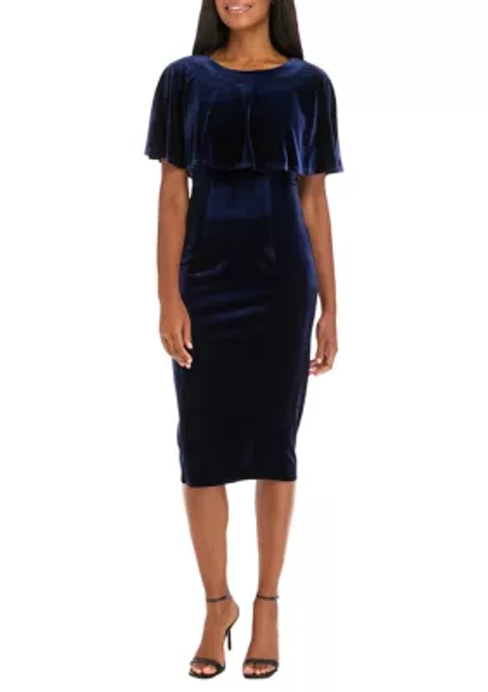 Women's Crew Neck Solid Velvet Sheath Dress