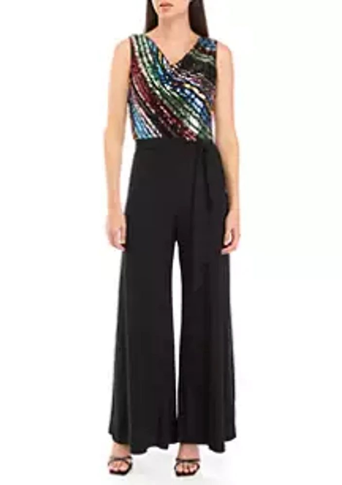 Gabby Skye Occasion Women's Sleeveless Cowl Neck Sequin Jumpsuit