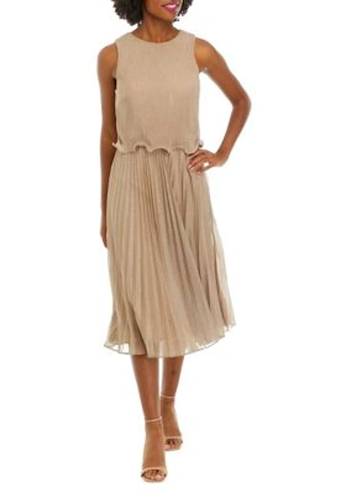 Women's Sleeveless Ruffle Hem Shimmer A-Line Dress