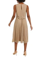 Women's Sleeveless Ruffle Hem Shimmer A-Line Dress