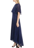 Women's Short Sleeve Solid Glitter Knit Capelet Dress