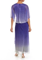 Women's Short Sleeve Glitter Ombré Capelet Fit and Flare Dress