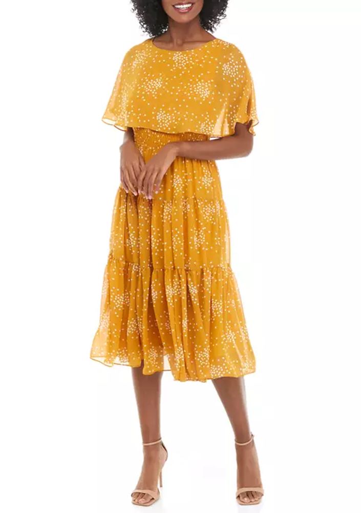 Belk Women's Short Sleeve Chiffon Capelet Scattered Dot Dress | The Summit