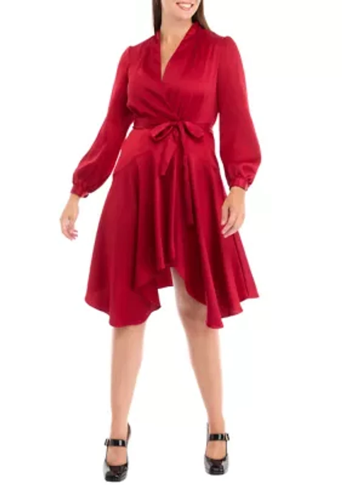 Women's Puff Sleeve V-Neck Fit and Flare Dress