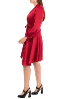 Women's Puff Sleeve V-Neck Fit and Flare Dress