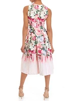 Women's Sleeveless Floral Printed Jacquard Fit and Flare Dress