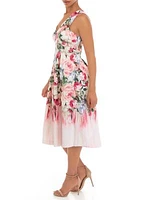 Women's Sleeveless Floral Printed Jacquard Fit and Flare Dress