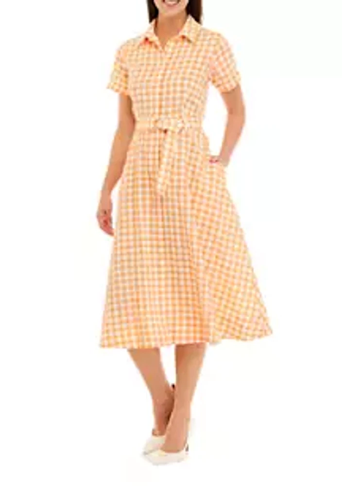 Julian Taylor Women's Short Sleeve Cotton Gingham Shirtdress