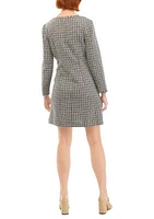 Women's Long Sleeve Square Neck Button Front Boucle Dress