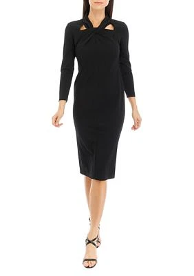 Women's Long Sleeve Cut Out Solid Crepe Sheath Dress