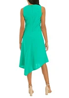 Women's Asymmetrical Hem Solid Crepe Fit and Flare Dress