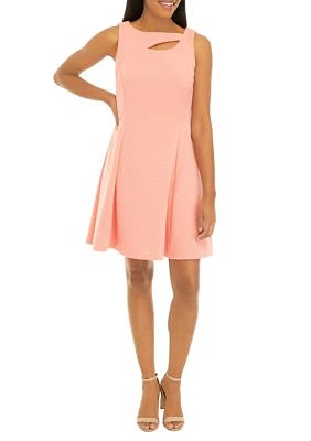 Women's Sleeveless Cut Out Solid Ottoman Fit and Flare Dress