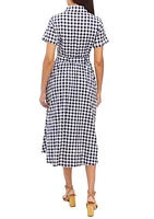 Women's Short Sleeve Gingham Check Cotton Shirtdress