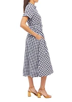 Women's Short Sleeve Gingham Check Cotton Shirtdress