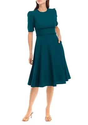 Women's Short Sleeve Fit and Flare Midi Dress