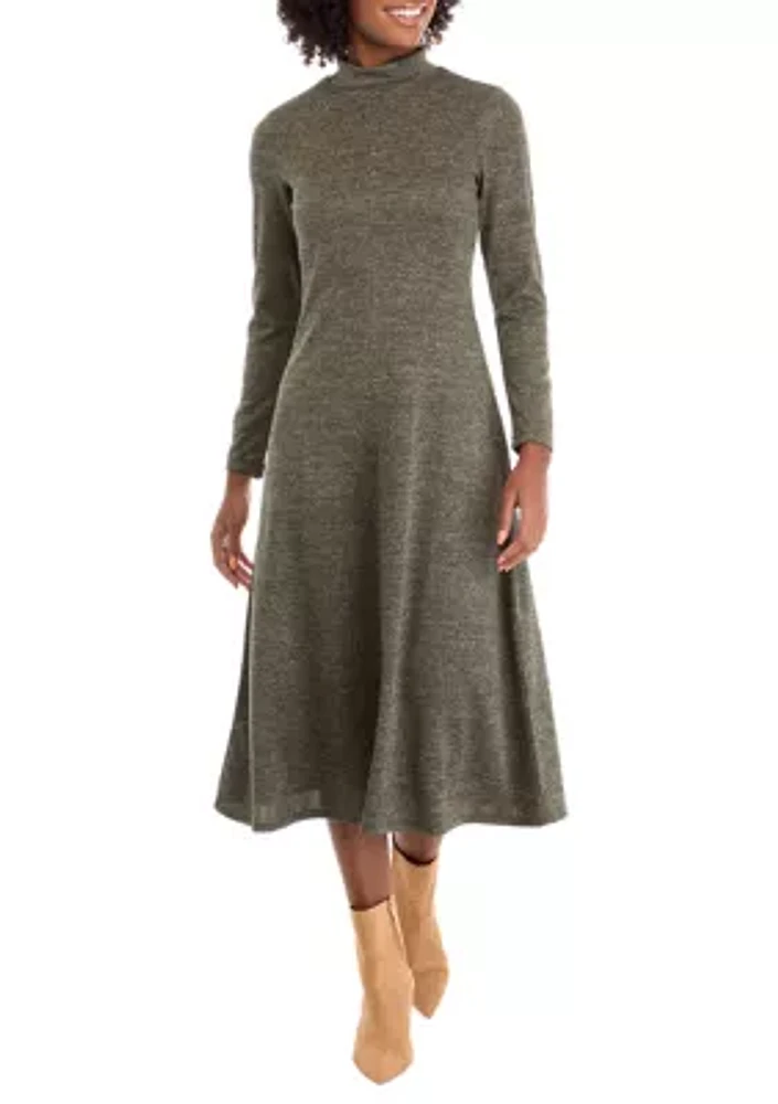 Women's Long Sleeve Mock Neck Pashmina A-Line Dress