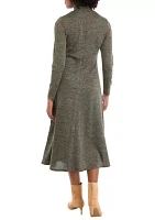 Women's Long Sleeve Mock Neck Pashmina A-Line Dress